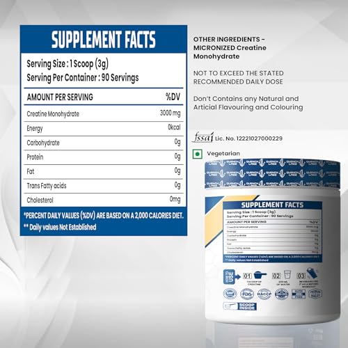 Image of Creatine Powder 3000 mg | Mircronized Creatine Monohydrate | Creatine Monohydrate 100g for For Lean Pump and Volumization | Gym Supplement for Men for Pump and Strenght - Unflavoured Powder - 33 Servings - Pouch (270 GM, Unflavoured)