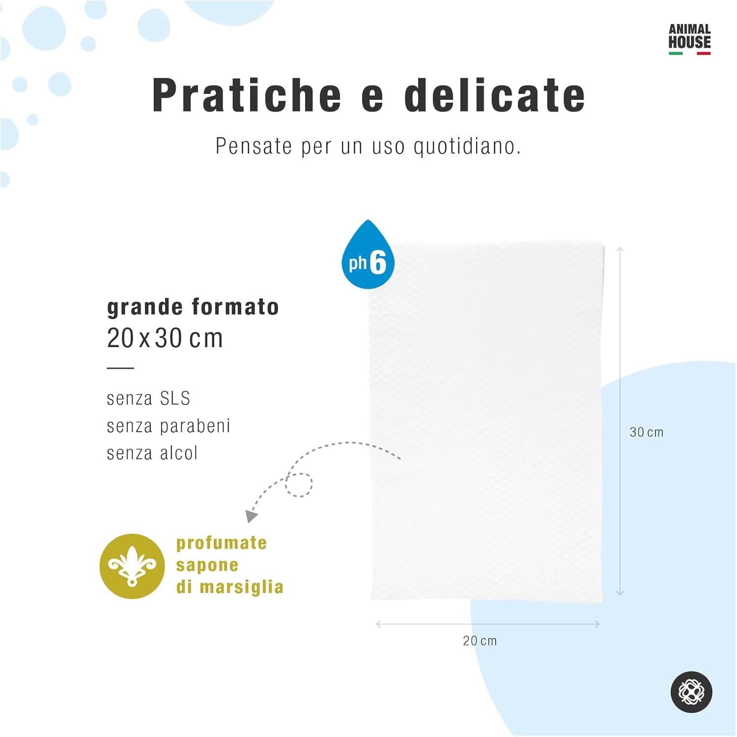 Animal House Salviette Profumate 350 PZ: Salviette Umidificate Ipoallergeniche e Biodegradabili per la Pulizia Quotidiana di Cani e Gatti (350, Sapone di Marsiglia)
