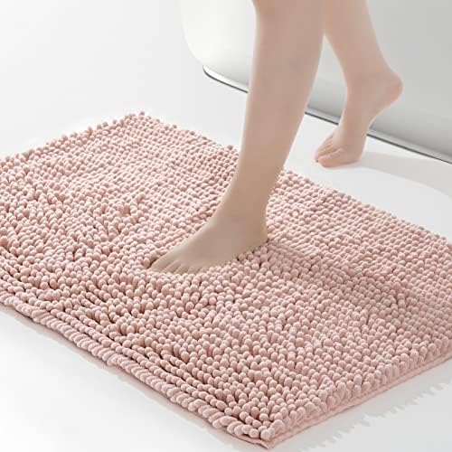 ROSMARUS Chenille Bath Mat Non-Slip Super Absorbent Bathroom Mat 80X50cm,Washable Soft Fluffy Bathroom Rug,Microfiber Shower Mat Shaggy Rug for Bathroom,Yellow