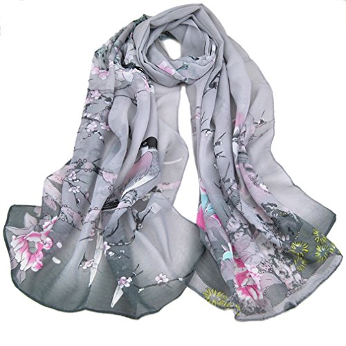 LMVERNA Birds Printed Scarf Women's Floral Scarves Chiffon Scarves Popular Shawls