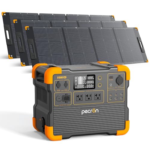 pecron E1500LFP 2200W Portable Power Station with 3x200W Solar Panels Solar Generator with 3x200W Panels Included