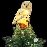 VitalCozy Owl Christmas Tree Topper Battery Powered Resin Owl Figurine Animal Xmas Tree Toppers Owl Christmas Decorations Christmas Topper for Trees Owl Ornaments for Home Party Supplies