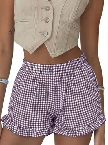 Image of Boxer Shorts for Women Pajama Gingham Shorts Casual Lounge Sleep Plaid Y2K Beach Bottoms for 2026 Summer