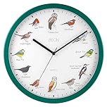ZEON Birdsong Analogue Wall Clock, with Hourly Birdsong Announcements, Green, 29.5 cm, CE4558