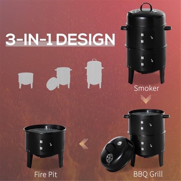 BBQ Charcoal Grill and Offset Smoker,Iron Spray Smoker Carbon GrillBBQ Smoker Picnic Camping Patio Backyard Cooking for Outdoor Garden Patio and Backyard Cooking,Black