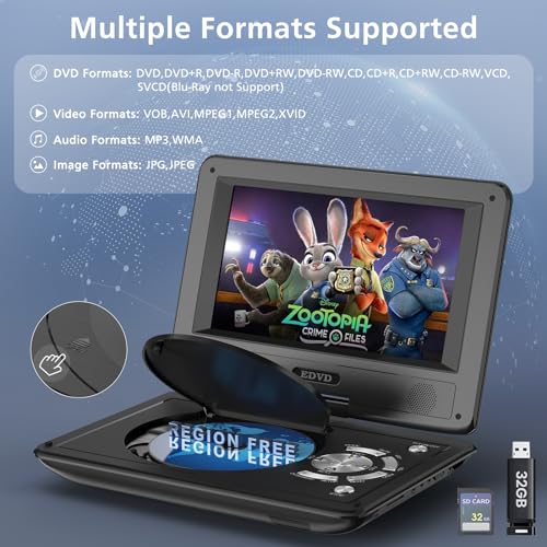 Image of 11.5 inch Portable DVD Player for Kids and Car, 9.5 inch Swivel HD Screen with 4-6 Hours Built-in Battery, Support Sync Screen to TV, Support SD Card /USB /Multiple Disc Formats (Black)