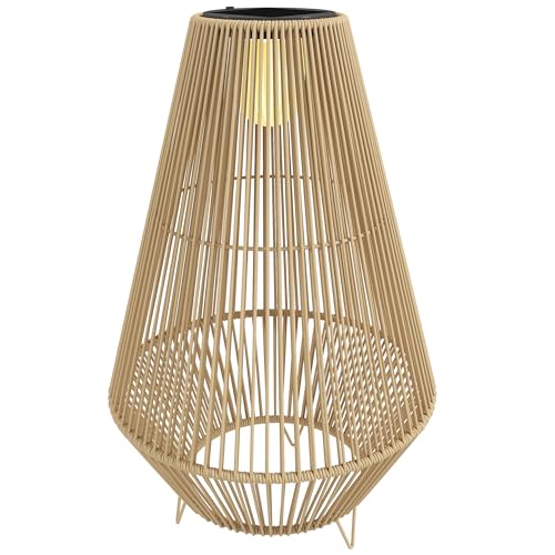 Outsunny Lampada Solare in Rattan, Lanterna da Giardino con Accensione/Spegnimento Automatico, IP44, Impermeabile e Decorativa, per Veranda, Terrazza, Patio, 35x35x55 cm, Giallo