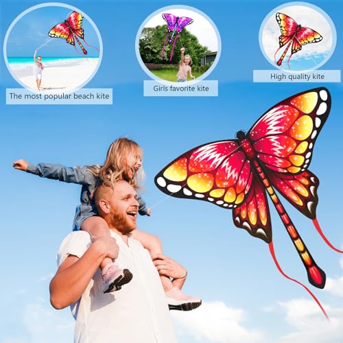 3 Pack Butterfly Kite for Kids Age 4-8 8-12, Kites for Boys Adults Easy to Fly & Assemble, with 328ft String,Perfect for Beach Trip Park Family Activities Outdoor Games - Thumbnail 4
