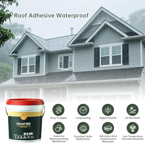 Image of 5 Gallon Gray Waterproof Elastomeric Roof Coating Sealant, Flexible Solar Reflective Liquid Waterproofing Adhesive for Flat, Metal, Slope Roofs Repair 20KG