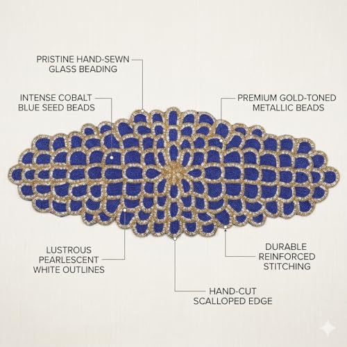 Image of MFU Made For You Premium Handcrafted Glass Beaded Table Runner (13x36 Inch, Dark Grey & Gold) | Elegant Decor for Dining Table | Perfect for Weddings, Parties, Events & Everyday Home Use