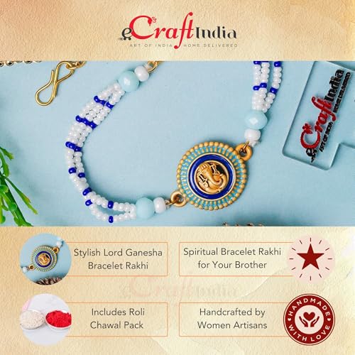 Image of eCraftIndia Lord Ganesha Bracelet Rakhi for Brother With Gift Combo Set | Single Rakhi Bracelet for Brother Bhai Bhaiya Bhabhi | Beads Bracelet for Man | Best Bro Ever Fridge Magnet