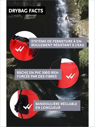 DonDon Dry Bag Sac étanche 2l, 5l, 10l, 15l, 20l, 30l avec bandoulière - Rouge 5 Liter – vue 2