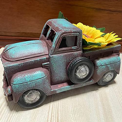 MYBOON Retro boerderij vrachtwagen standbeeld rustieke mini auto hars cactus plant pot sappige plantenbak, opslag… - Image 3