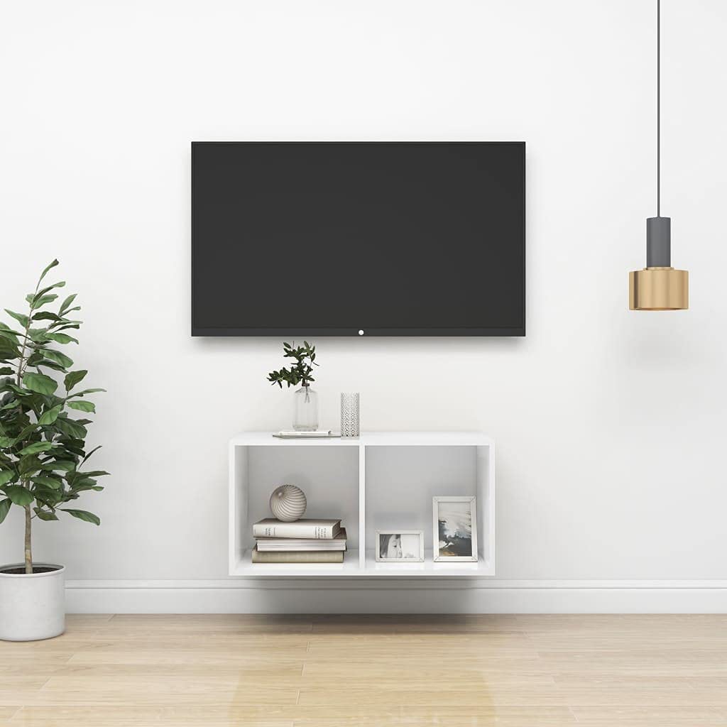 YUANCHUTOP Floating TV Unit, 2 Cubes Wall Mounted TV Cabinet, Floating Shelves, Modern Entertainment Media Console Center for Living Room & Office, White