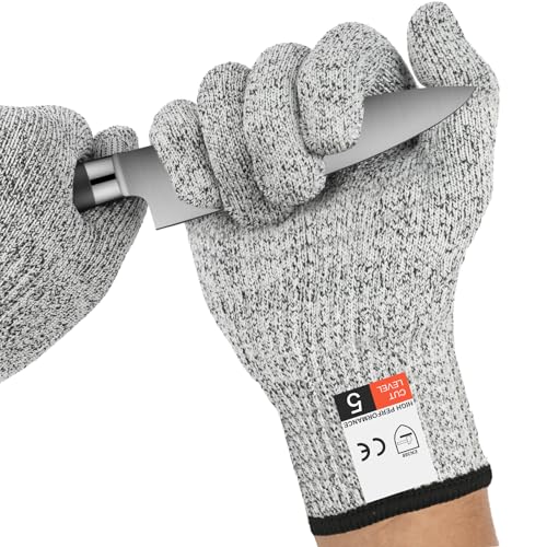 AUYAO Guantes Resistentes a Cortes, Guantes Anticorte Nivel 5 Protección, Guantes de Cocina Seguridad, Guantes de Trabajo, para Carnicero Jardín al Aire Libre Guantes Protectores, Corto 22cm