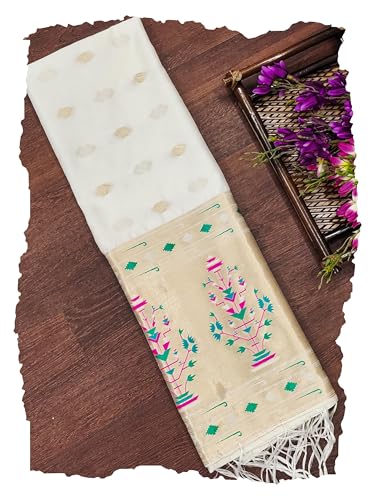 Image of DEVANGI Women's Woven Paithani Banarasi Silk Dupatta /Chunni For Women, Floral Print 1 Meter Wide and 2.3 Meter Length Printed Designer Dupatta /Chunni For Girls