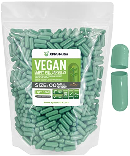 Image of XPRS Nutra Size 00 Empty Capsules - 1000 Count Empty Vegan Capsules - Vegetarian Empty Pills - DIY Vegetable Capsule Filling- Veggie Pill Caps (Sage Green)