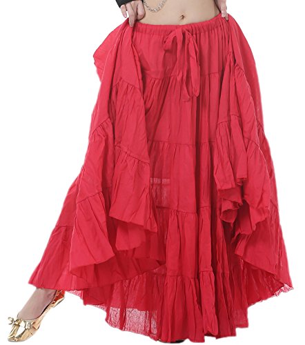 Astage Woman Belly Dance Full Circle Maxi Trible Skirts Linen Bohe Dress Red