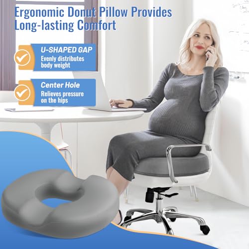 Image of CloudBliss Donut Pillow Stadium Seat Cushion for Tailbone Pain Relief and Hemorrhoids, Memory Foam Seat Chair Cushion, Portable Seat Cushions for Bleachers, Car, Home & Office