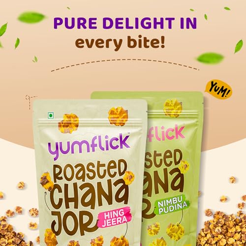 Image of Yumflick Roasted Chana Jor - Nimbu Pudina & Hing Jeera Flavour | Pack of 2 (180g x 2) | High Protein & Fibre | Roasted Not Fried | Gluten-Free | No MSG | No Palm Oil | Zero Cholesterol Snack