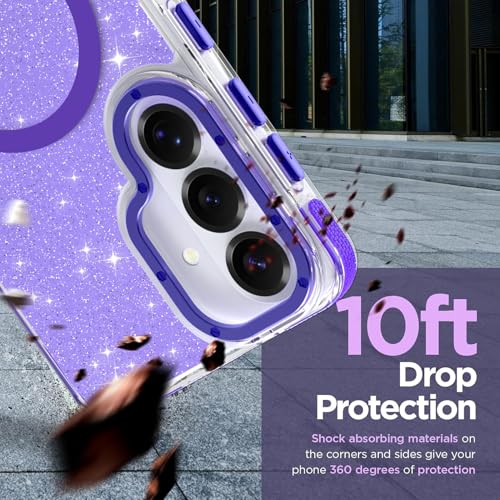 Image of Magnetic Case for Samsung Galaxy S26 Plus [Compatible with Magsafe] [Bling Glitter Fluorescent Design] [1 Screen Protector] Slim Translucent Matte Case for Galaxy S26 Plus 6.7 inch, Purple