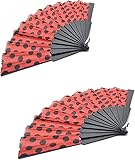 (BRD 2) Spanischer Handventilator, schwarzer Kunststoff-Ventilator mit roten und schwarzen Punkten,...