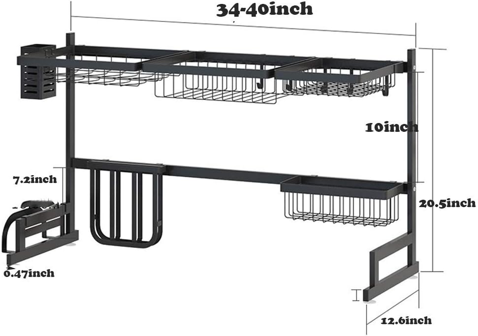 uyoyous 2 Tier Over The Sink Dish Drying Rack Stainless Steel Large Dish Drainers Shelf Kitchen Dish Rack Over Sink Drainer Shelf for Kitchen Supplies Storage Space Saver 33≤ Sink Size≤40 inch