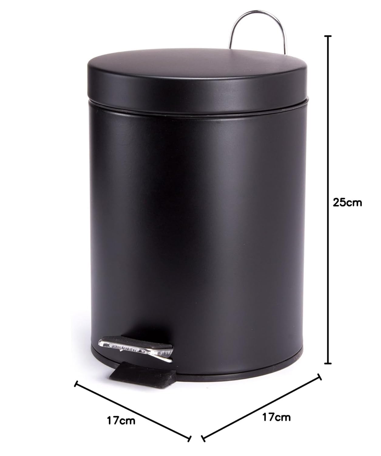 MSV - Cestino per cosmetici da bagno - Acciaio inossidabile con secchio interno rimovibile - Elegante cestino a pedale - Compatto e pratico - Nero - 3L