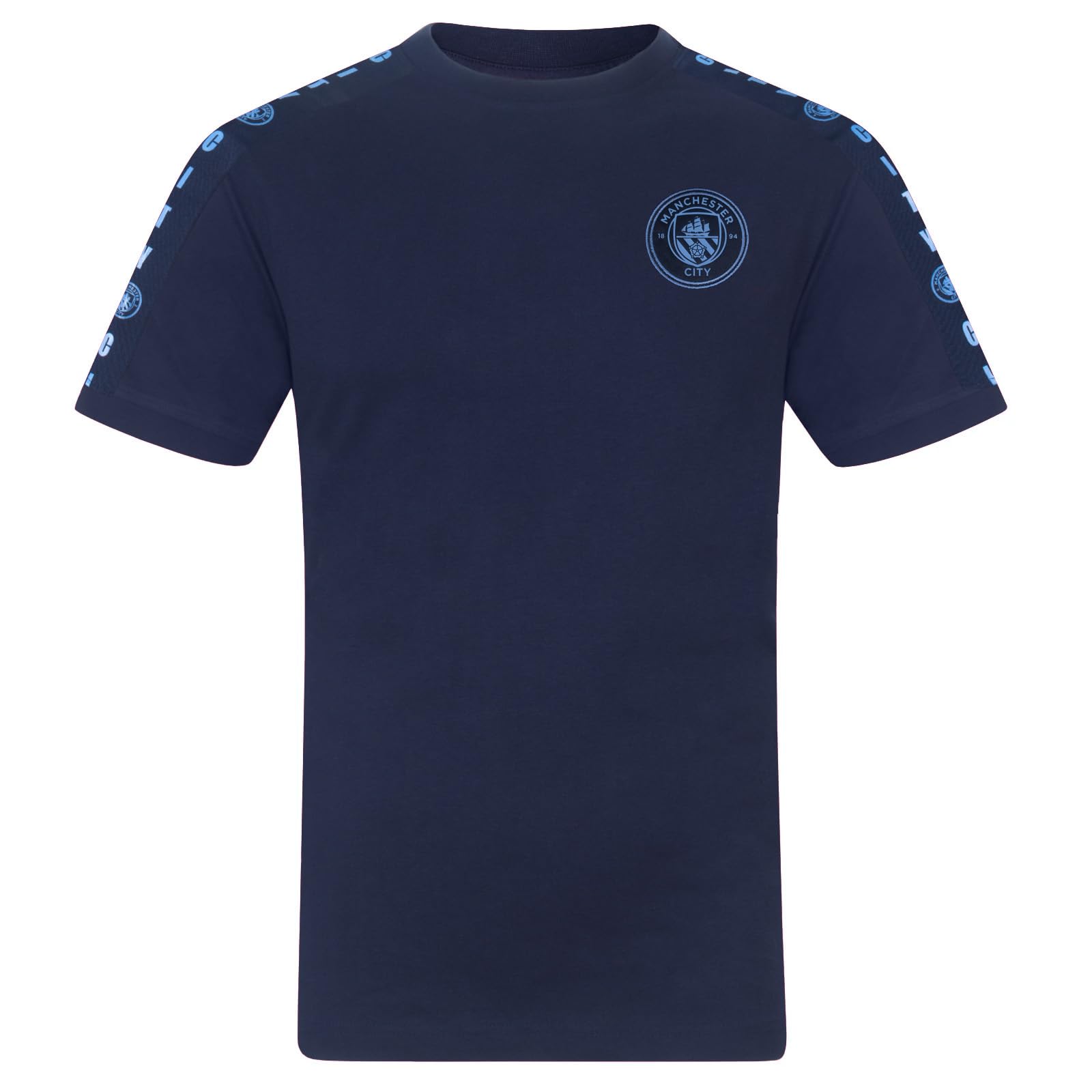 MANCHESTER CITY Kids T-Shirt Taped Official Football Gift Navy 6-7 Years