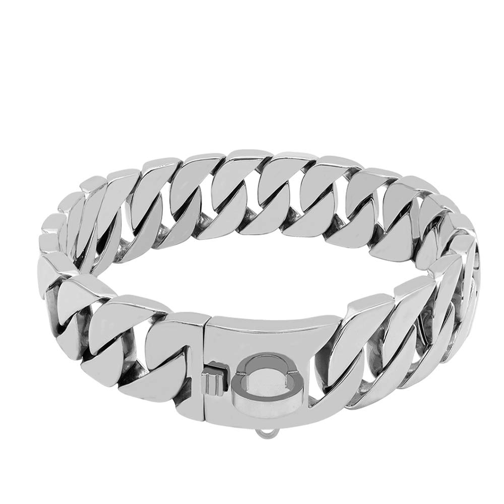 MNOIINM Cadena cubana de estrangulamiento resistente, collar dorado para perro con bloqueo de seguridad, cadena de metal de acero inoxidable resistente, cadena de nieve, collar de entrenamiento para