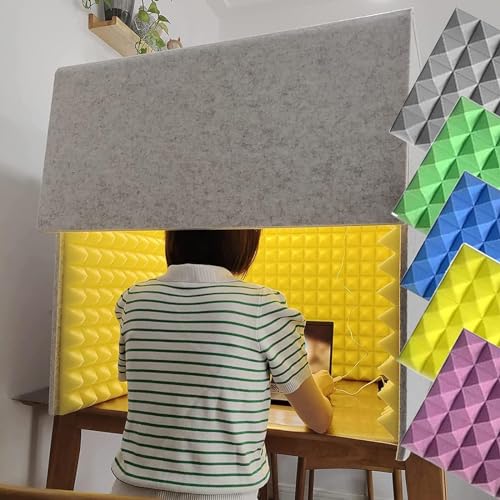 防音室 卓上 防音ボックス 折りたたみ、5色 防音 吸音材 パーテーション 防音ブース、学習・録音・会議・放送用 簡易防音個室 1人用、防音シート 壁・防音パネル・防音マスク 自宅 天板付き、簡易録音スタジオ ノイズ低減(Color:灰)