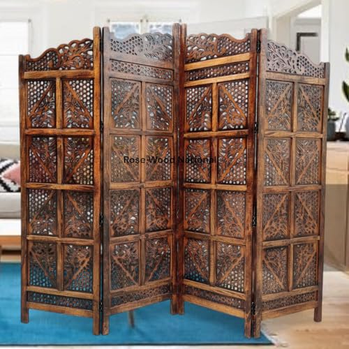 Image of Wooden Room Divider 6 Feet, 4-Panel Folding Wooden Partition for Living Room, Office, Pooja Room, Restaurant, Kitchen & Balcony (2W x 1.82H Meters). (Light Brown)