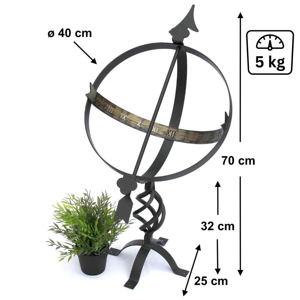 DanDiBo Cadran Solaire Noir en métal Fer forgé Résistant aux intempéries 72cm Pendule de Jardin