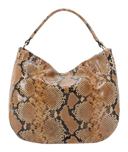 Sac à épaule ABRO Cuir Python Hobo Bag Mia | Maroquinerie Marron Clair