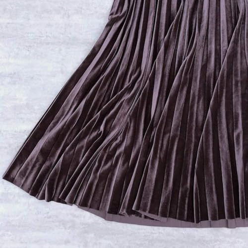 ebossy Women's Fall Winter High Wasit Ankle Length Velvet Maxi Long Pleated Skirt3