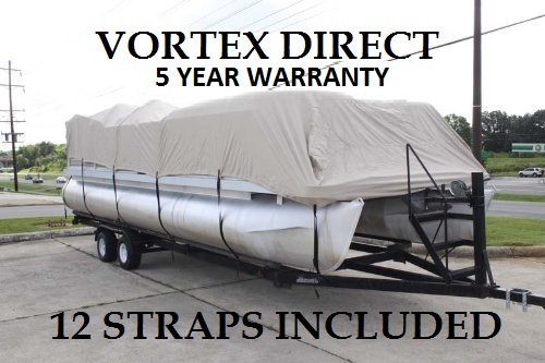 Vortex New TAN/Beige 18 FT Ultra 5 Year Canvas Pontoon/Deck Boat Cover, Strap