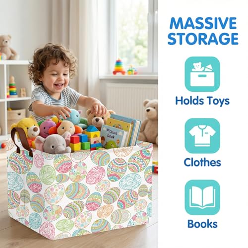 Image of Kid Rectangular Empty Easter Basket for Girl Boy Bunny Eggs Easter Basket Gift Baby Room Decor Storage Organizer (Bohemian Retro)