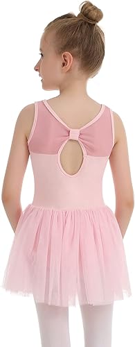 Miniatura 3 de Phineein Leotardos de ballet de manga corta para niñas, leotardos de baile con espalda hueca con falda