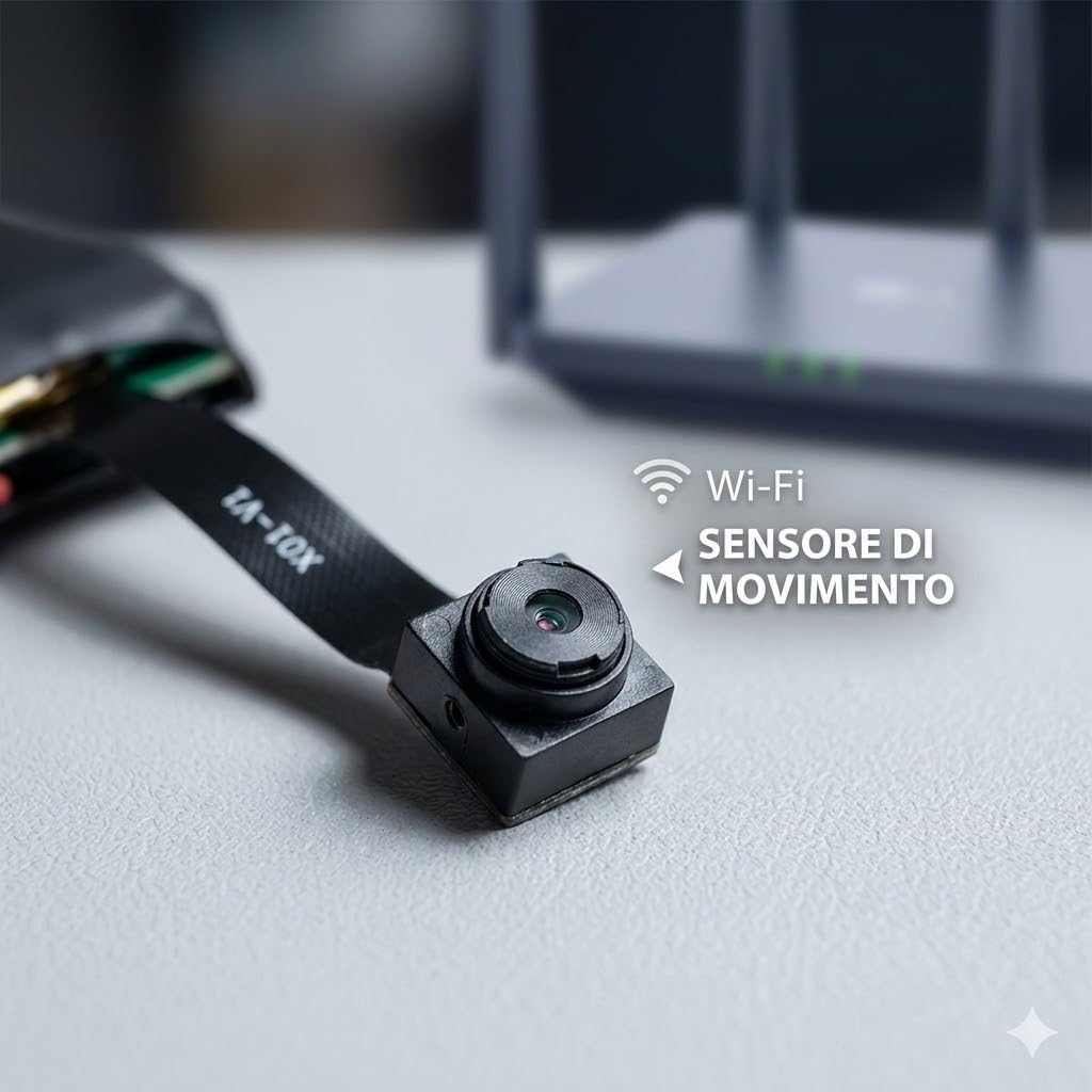 Mini Telecamera WiFi Full HD 1080p, Nera, con Rilevamento Movimento, Batteria Integrata, Controllo via App, Micro Obiettivo 3mm