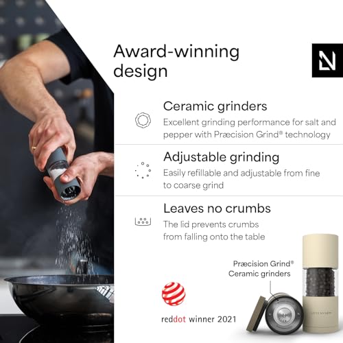 Image of LARS NYSOM Salt and Pepper Grinder Set, Manual Salt and Pepper Mills with Adjustable Ceramic Grinder, Design Spice Shaker Set (Brown /Beige)