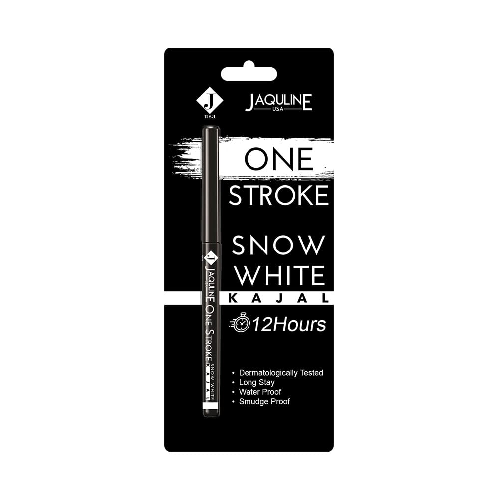 JAQULINE USA One Stroke Kajal | Waterproof & Smudge-Proof | 12Hr Long Stay | Darkest Black | Lightweight | One Stroke Application | Easy Twist Format | Snow White - 30g