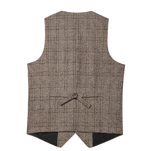 SevenBoy Mens Vintage Suit Vest Plaid Tweed Waistcoat Casual Dress Vest2
