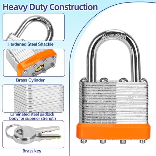 Image of Padlocks with Same Key, LQYN 24 Pcs Laminated Keyed Padlock (1-9 /16 inch, 40mm), Keyed Alike Locks, Normal Shackle, for Storage Locker, Hasp Latch, Toolbox, Sheds