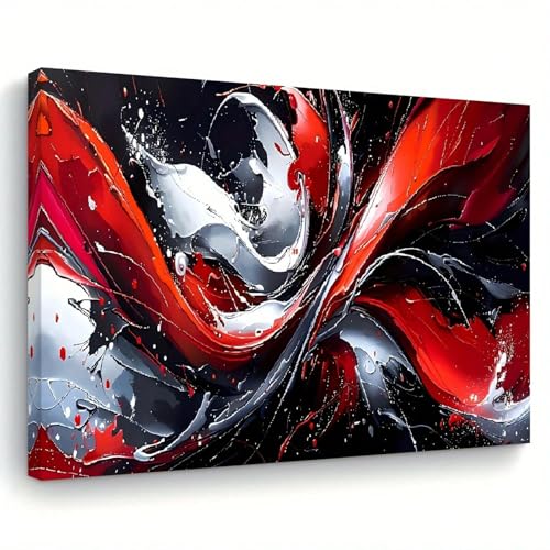 Toile abstraite rouge et noire LSYALUCK 30x50cm, tableau moderne avec cadre pour déco salon