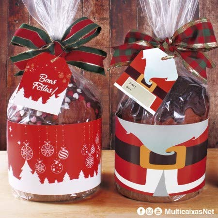 Kit Cinta e Tag Natal p/Panetone ajustavel 500 grs até 1 kg Natal - 50 unidades (Cinto Papai Noel)