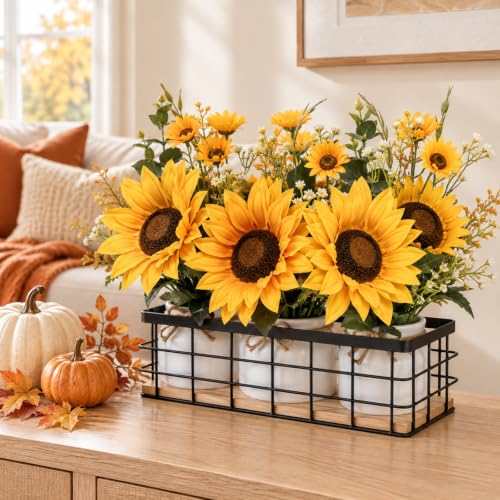 3 Pcs Fall Thanksgiving Table Centerpiece Decor with Artificial Sunflower