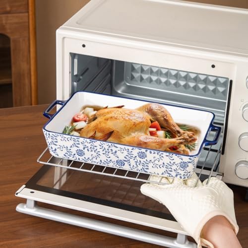 Ceramic Bakeware Set - Casserole Dish Baking Dishes for Oven - Rectangular Lasagna Pans with Handles for Kitchen Cooking - Microwave & Dishwasher Safe - Set of 3 (15.1''/13.6''/9.9'') - Blue - Thumbnail 5