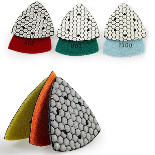 Risveglio 6 almohadillas triangulares de pulido en seco para granito, mármol, hormigón y piedra, 90 mm, grano 50# a 1500#