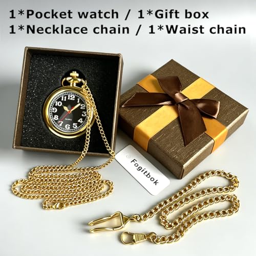Image of Vintage Quartz Pocket Watches for Men with Chains, Analog Pocket Watch for Women, Gifts for Dad /Grandpa Gifts for Him for Birthday