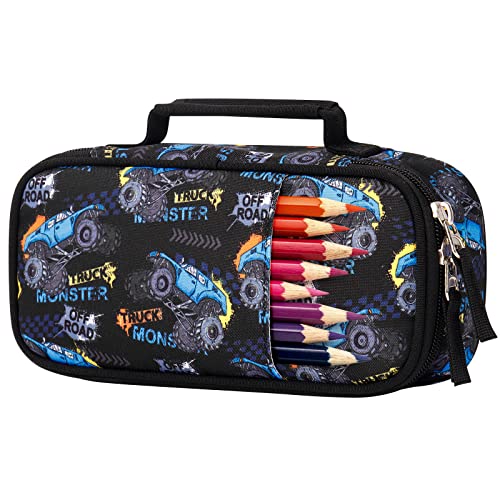 Image of Choco Mocha Monster Truck Pencil Case for Boys, Soft Pencil Case Kids Pencils Pouch for Kindergarten Boys, Black